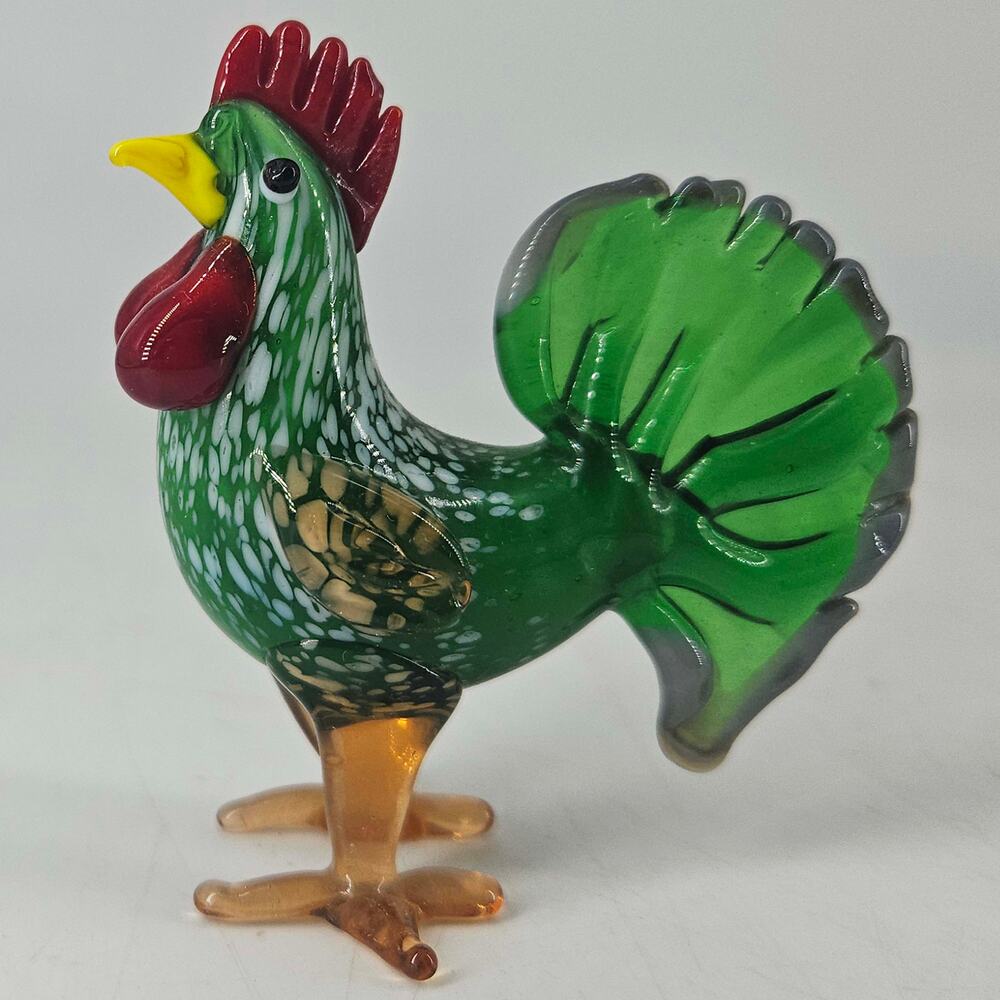 Hand blown studio art glass miniature rooster figurine 3"